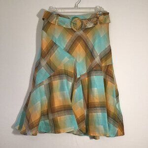 Steilmann Belted A-Line Plaid Midi Skirt  Size 10